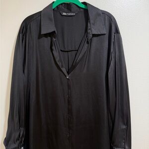 Zara Women’s Charcoal button down  Satin Shirt